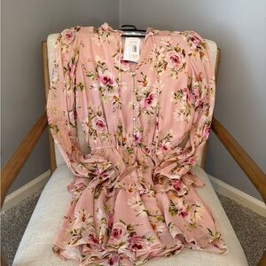 Yumi Kim Pink Floral Long Sleeve Mini Dress